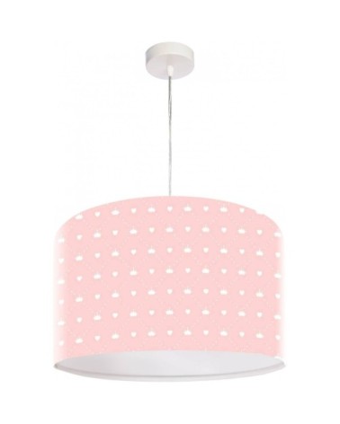 Suspension enfant abat-jour tissu rose et blanc ø 50