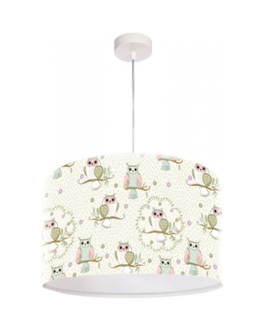 Suspension enfant abat-jour tissu beige et blanc ø 50
