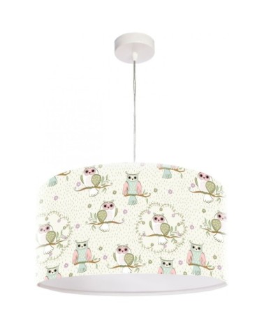 Suspension enfant abat-jour tissu beige et blanc ø 50