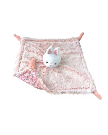 Doudou carré bébé Lapinou Rose 28 cm