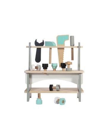 Établi de bricolage avec outils en bois