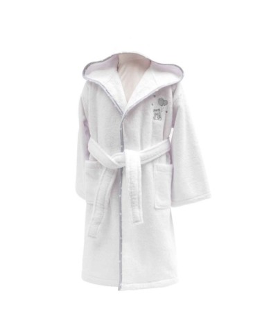 Peignoir enfant en coton peigné zéro twist  blanc 02 ans