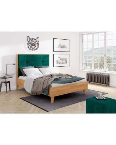 Lit avec tête de lit sommier hêtre massif vert 200x200cm
