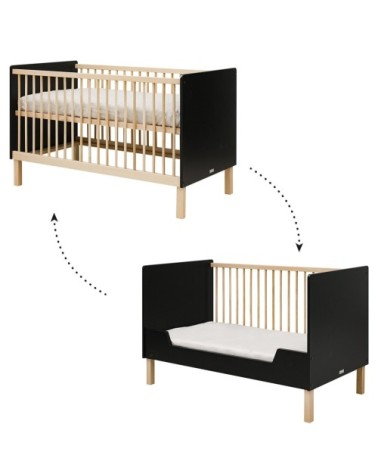 Lit évolutif 70x140 noir mat naturel