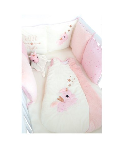 Tour de lit bébé adaptable JOLLY coton Rose/Ecru 30x180