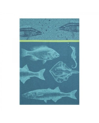 Torchon en jacquard de coton bleu 50x75