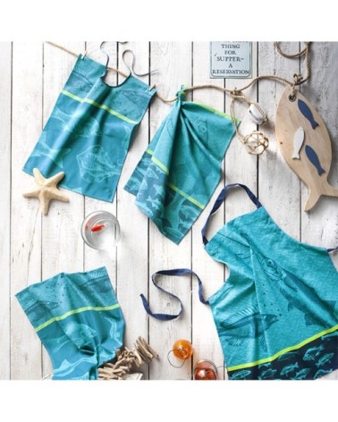 Torchon en jacquard de coton bleu 50x75