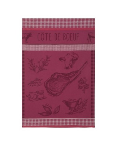 Torchon en jacquard de coton prune 50x75