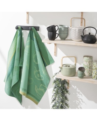 Torchon en jacquard de coton vert 50x75
