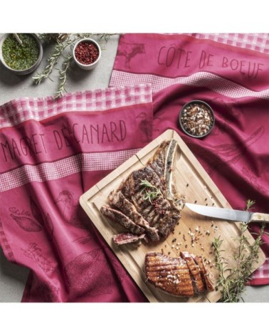 Torchon en jacquard de coton prune 50x75