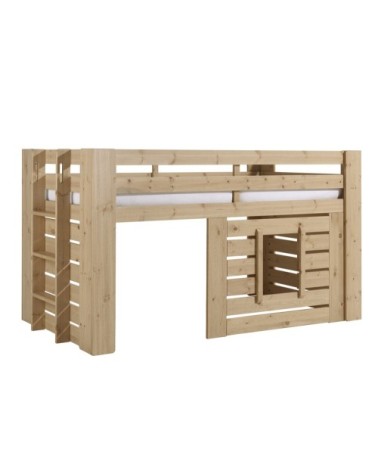 Lit cabane 90x200 sommier inclus naturel