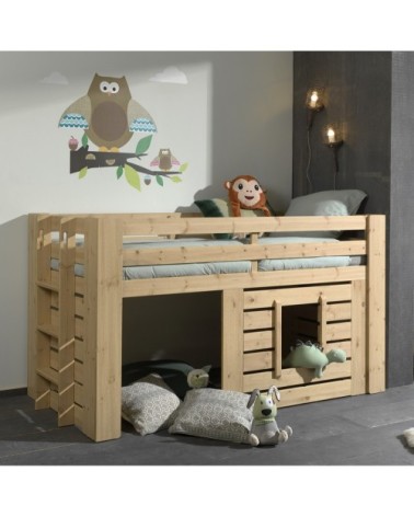 Lit cabane 90x200 sommier inclus naturel