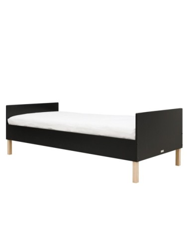 Lit 90x200 noir mat/naturel excl. sommier en MDF et hêtre