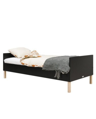 Lit 90x200 noir mat/naturel excl. sommier en MDF et hêtre