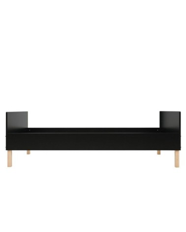 Lit 90x200 noir mat/naturel excl. sommier en MDF et hêtre