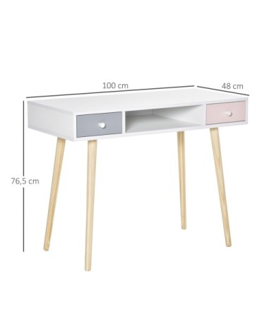 Bureau enfant style scandinave 2 tiroirs et 1 niche blanc