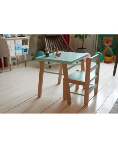 Bureau enfant en bois coloris naturel et vert menthe 50x43x40cm