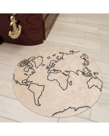 Tapis lavable carte du monde beige 80x80