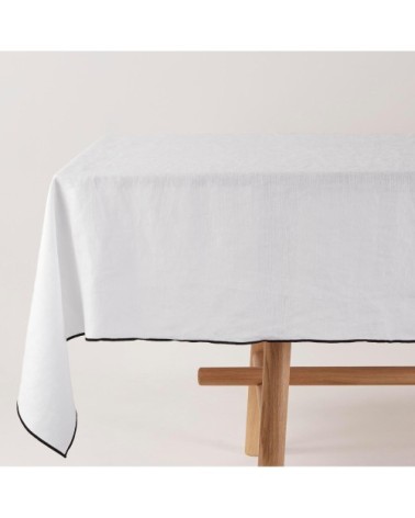 Nappe carrée 170x170 cm Blanc pur et bourdon noir  en Lin