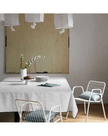 Nappe carrée 170x170 cm Blanc pur et bourdon noir  en Lin