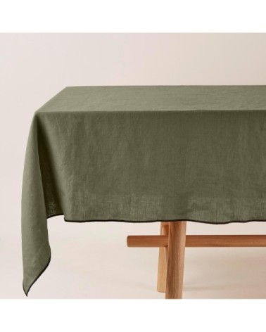 Nappe rectangulaire 170x320 cm Kaki grisé et bourdon noir en Lin