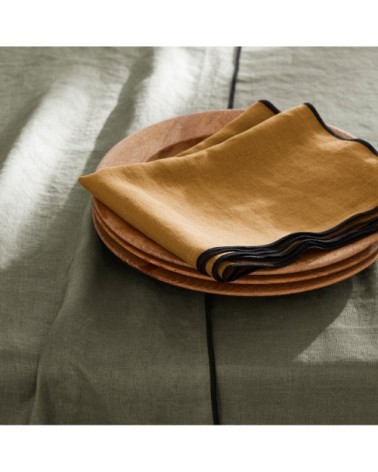 Nappe rectangulaire 170x320 cm Kaki grisé et bourdon noir en Lin