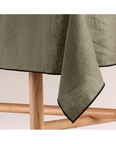 Nappe rectangulaire 170x320 cm Kaki grisé et bourdon noir en Lin