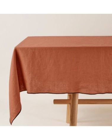 Nappe rectangulaire 170x250 cm Terracotta et bourdon noir en Lin