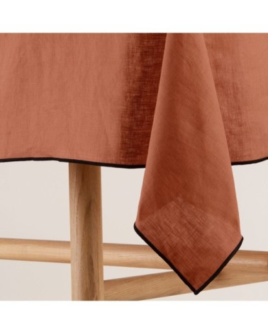 Nappe rectangulaire 170x250 cm Terracotta et bourdon noir en Lin