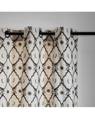 Rideau à oeillets noirs 140x280 cm Écru et noir