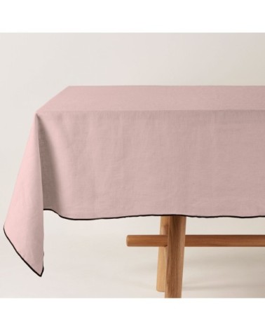 Nappe rectangulaire 170x320 cm Rose poudré et bourdon noir en Lin