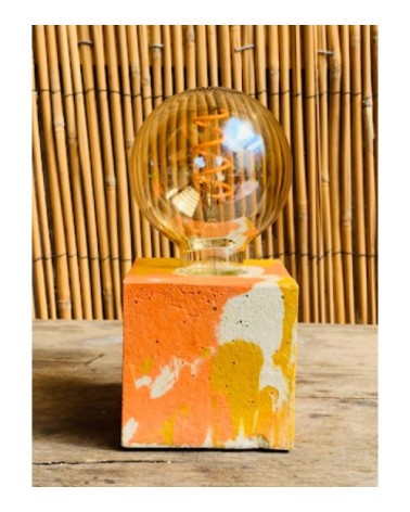 Lampe cube marbré en béton orange & jaune