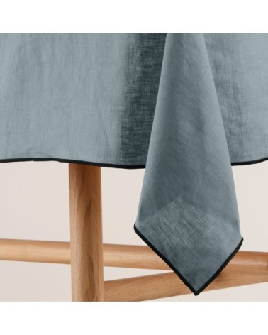 Nappe rectangulaire 170x320 cm Vert de gris et bourdon noir en Lin