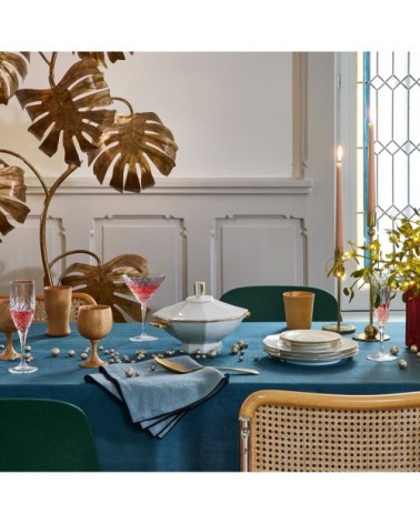 Nappe rectangulaire 170x320 cm Pétrole et bourdon noir en Lin