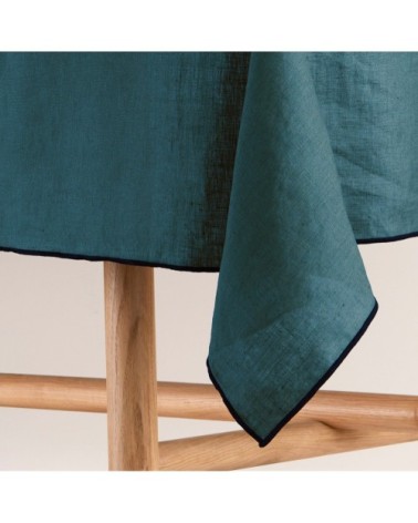 Nappe rectangulaire 170x320 cm Pétrole et bourdon noir en Lin