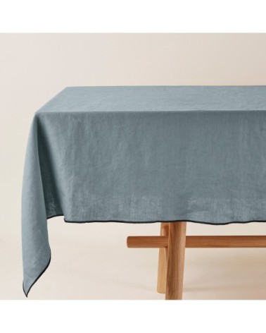 Nappe rectangulaire 170x250 cm Vert de gris et bourdon noir en Lin