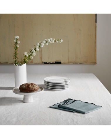 Nappe rectangulaire 170x250 cm Blanc pur et bourdon noir en Lin