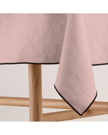Nappe rectangulaire 170x250 cm Rose poudré et bourdon noir en Lin