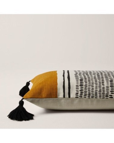 Housse de coussin 28x47 cm Naturel ocre et noir