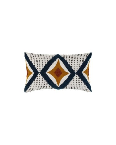 Housse de coussin 28x47 cm Ivoire et pétrole