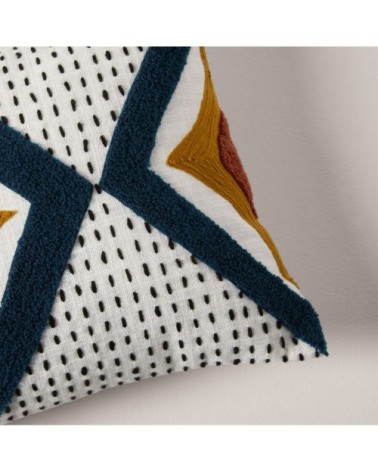 Housse de coussin 28x47 cm Ivoire et pétrole