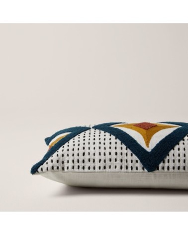 Housse de coussin 28x47 cm Ivoire et pétrole