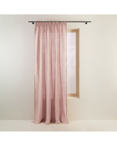 Rideau à galon fronceur 144x280 cm Rose poudré et bourdon noir en Lin