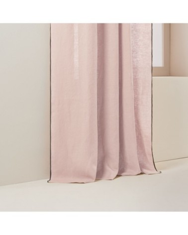 Rideau à galon fronceur 144x280 cm Rose poudré et bourdon noir en Lin