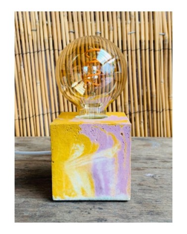 Lampe cube marbré en béton rose & jaune