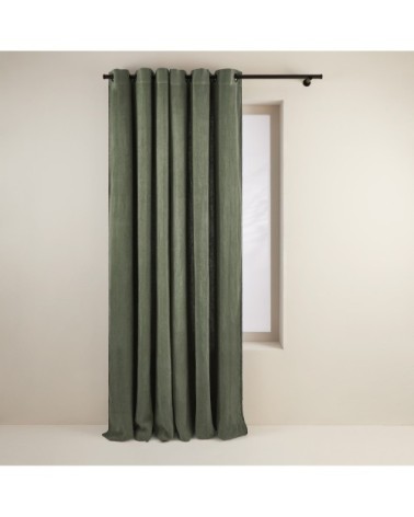 Rideau à oeillets noirs 135x350 cm Kaki grisé et feston noir en Lin