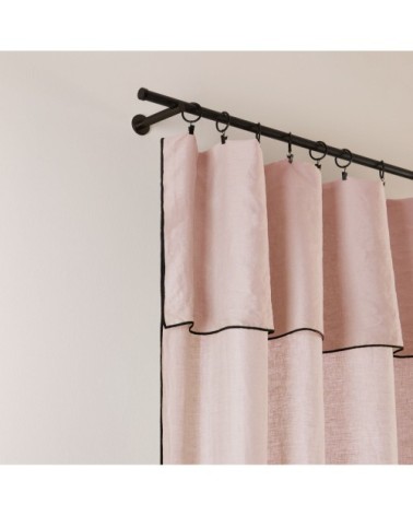 Rideau panneau 350x280 cm Rose poudré et bourdon noir  en Lin