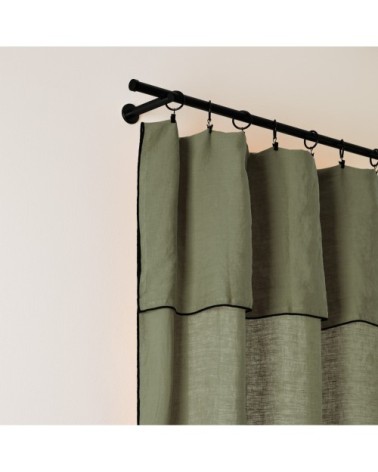 Rideau panneau 150x280 cm Kaki grisé et bourdon noir en Lin