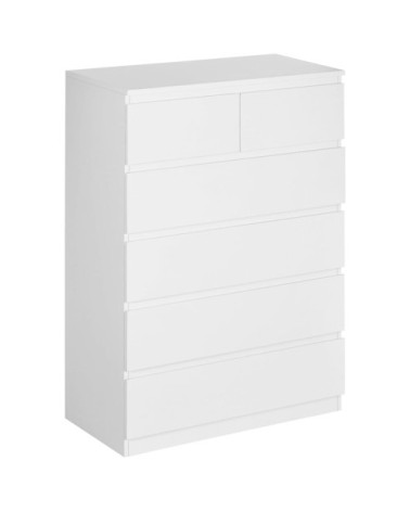 Commode 6 tiroirs style contemporain poignées invisibles blanc