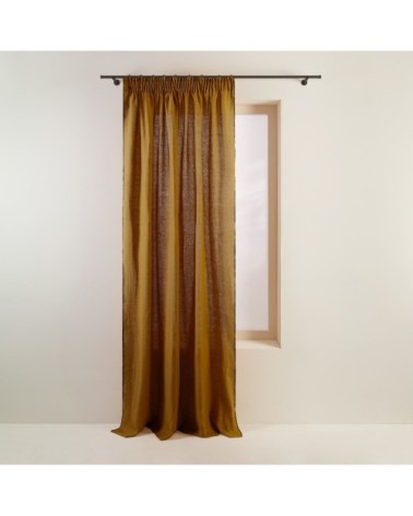 Rideau à galon fronceur 144x280 cm Bronze et bourdon noir en Lin